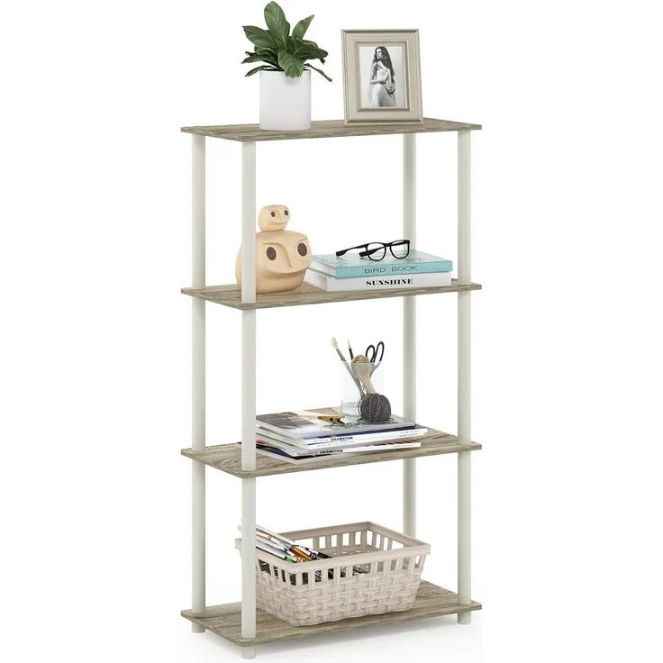 Furinno 4-Ebenen Mehrzweck-Regal, holz, Sonoma Eiche/Weiß, 29. 46x29. 46x109. 85 cm