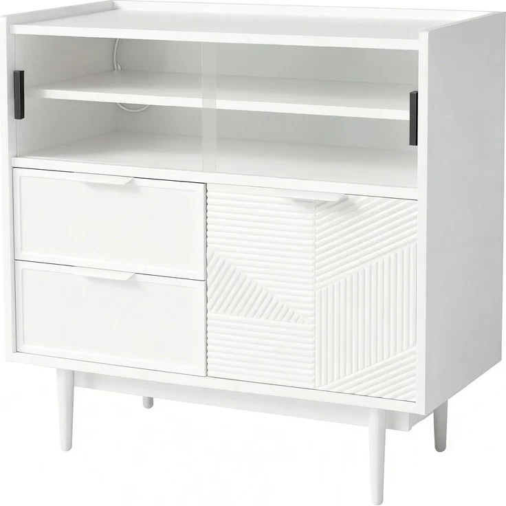 Merax Sideboard, Ablageschrank, Badezimmerschrank, Sideboard mit Lichtleiste, Weiß – Bild 8