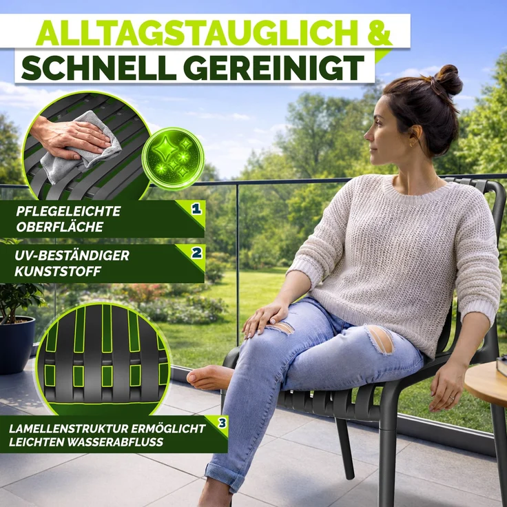 tillvex® Gartenstühle 6er Set Stapelbar Wetterfest | Outdoor Stühle bis 120kg belastbar | Gartenstühle Outdoor | Terrassenstuhl Gartenmöbel Balkon Garten Terrasse – Bild 10