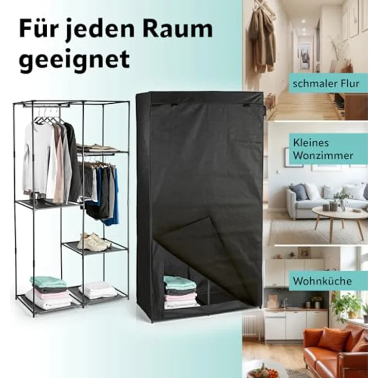 EASYmaxx Kleiderschrank | Faltbarer Stoffschrank mit Klettverschluss & Kleiderstange | Stoffkleiderschrank – ideal als Campingschrank oder mobiler Kleiderschrank zu Hause | Kleiderständer modular – Bild 7