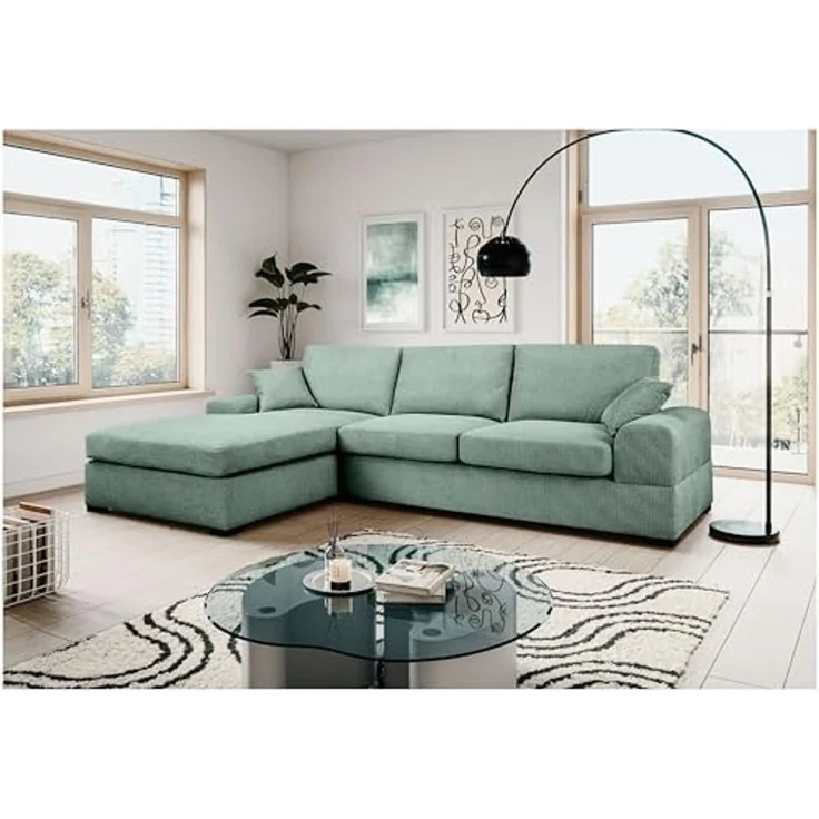 Ecksofa (B/H/T: 308x90x186 cm) in Petrol – Bild 2