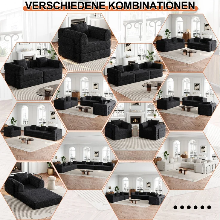 ZUBALIYA SchlafSofa mit LED - Beleuchtung, mit Ablageflächen, mit Chenille - Bezug, mit Samtbezug, mit breiten Armlehnen – Bild 3