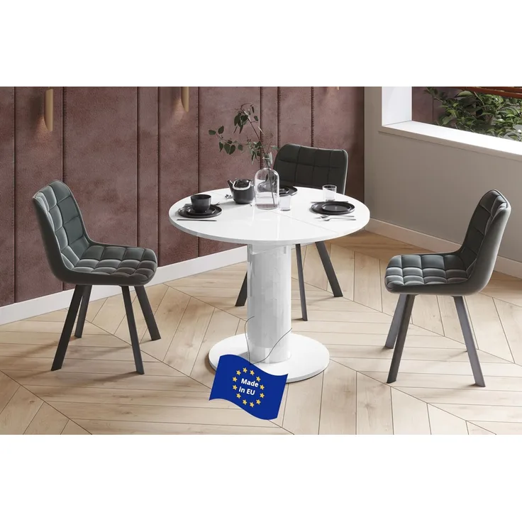 designimpex Esstisch Design HES-111 Tisch rund oval Hochglanz ausziehbar 100-148cm