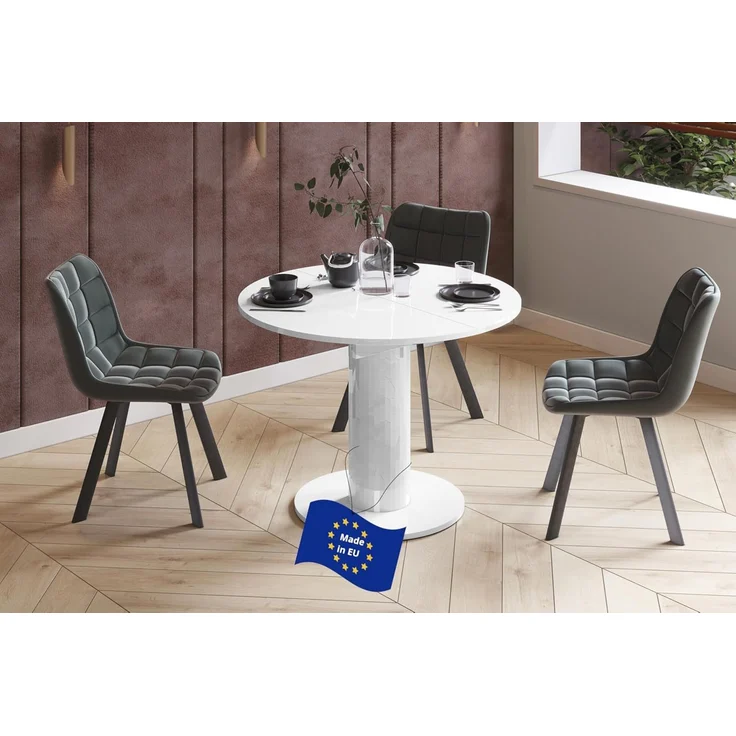 designimpex Esstisch Design HES-111 Tisch rund oval Hochglanz ausziehbar 100-148cm – Bild 1