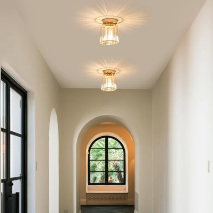 Goeco Deckenleuchte Kristall, E27 Fassung Ø13CM Moderne Deckenlampe mit Zylindrischem Kristallschirm, Eleganter Lampen Deckenleuchtung für Wohnzimmer Schlafzimmer Flur, Gold (ohne Leuchtmittel) – Bild 8