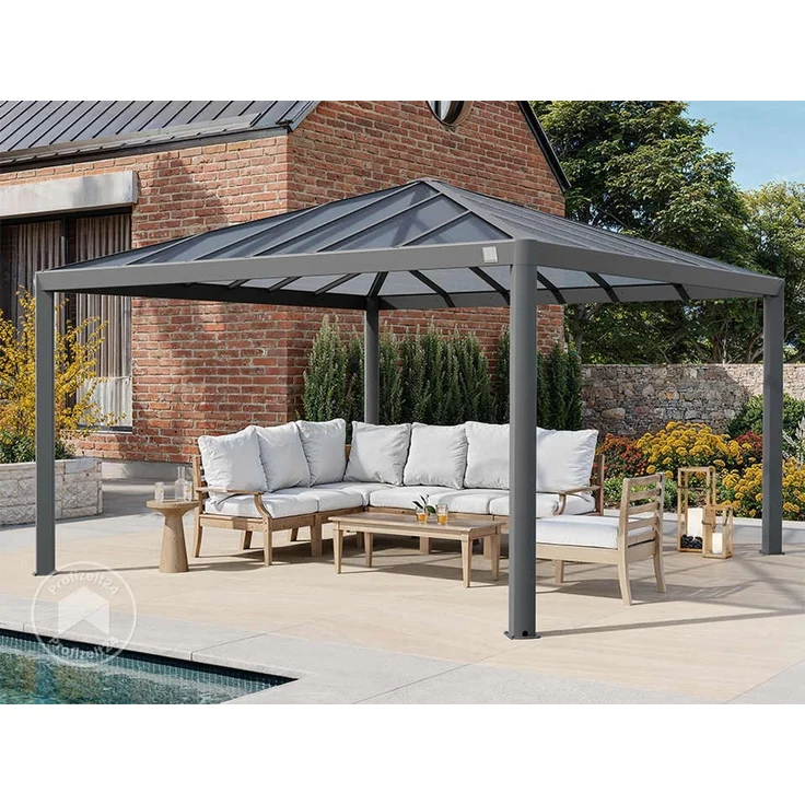 PRIMEYARD Gartenpavillon 4x4 m mit Polycarbonatdach - Hardtop Pavillon ohne Seitenteile – Bild 2