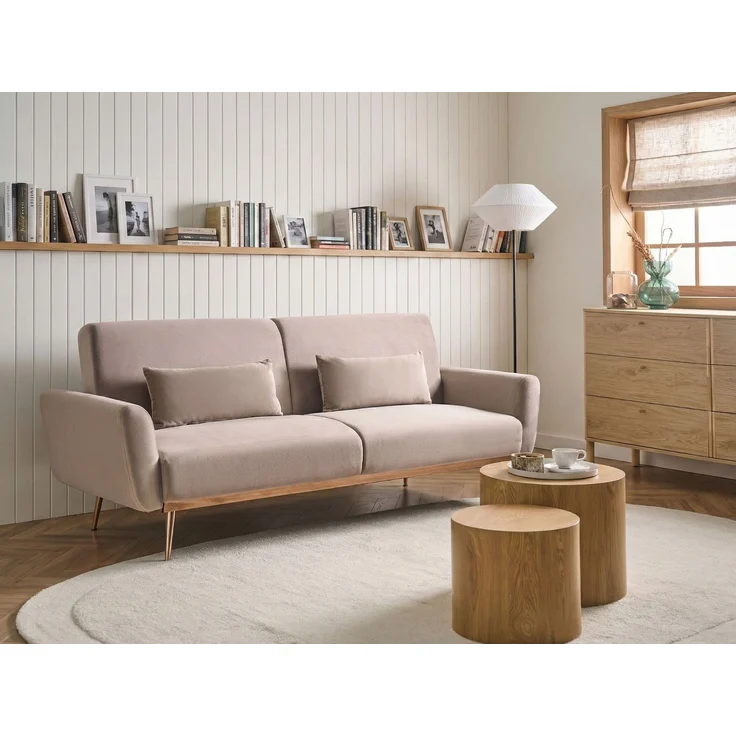 Schlafsofa 3-Sitzer EINA Samtstoff Taupe – Bild 3