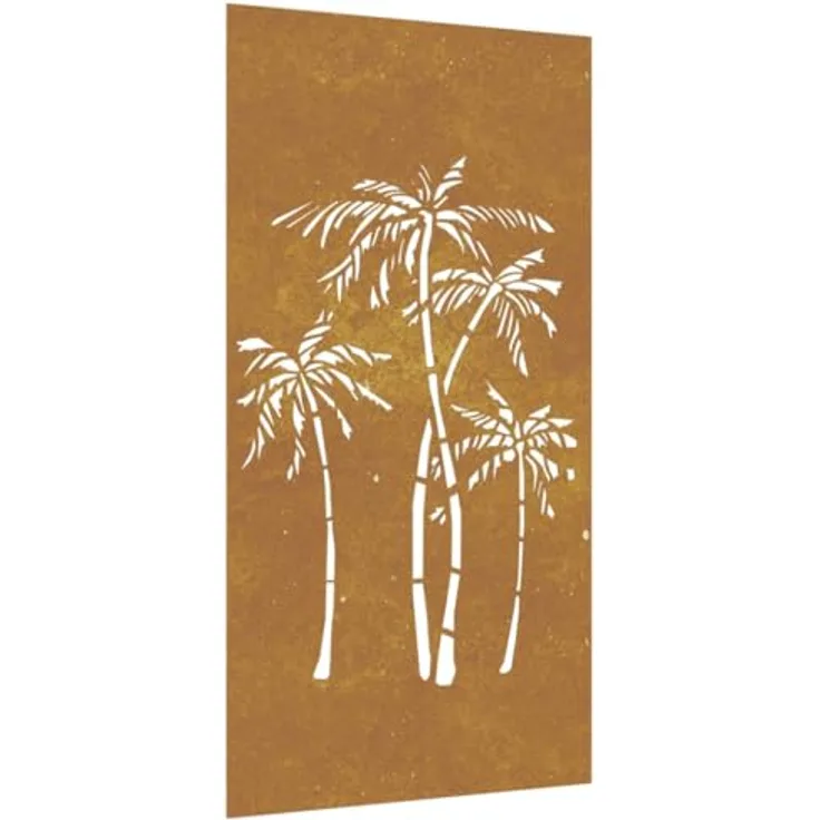 vidaXL Garten-Wanddeko Cortenstahl 105x55 cm, Palmen-Design, wetterfest und korrosionsbeständig