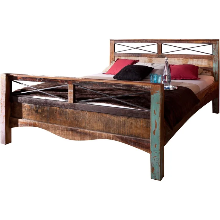 Bett Altholz 186x216x100 mehrfarbig lackiert NATURE OF SPIRIT #47
