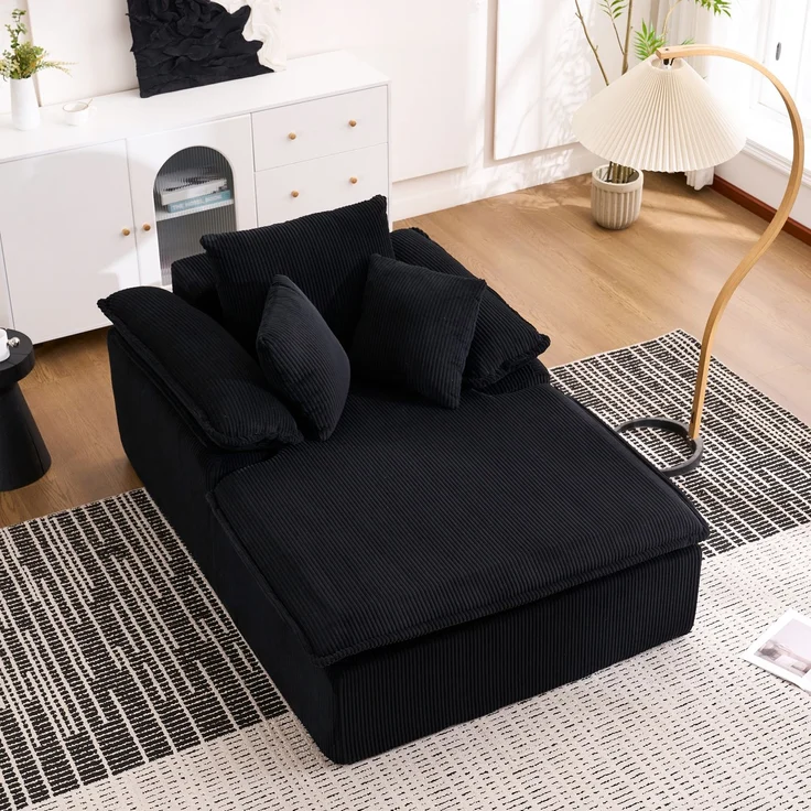 Großes Cord Sofa Cloud Form, rahmenloses Loungesofa,High-Density Schaum, kein Aufbau, 177x122 cm,ergonomisch,weich,Schwarz – Bild 5