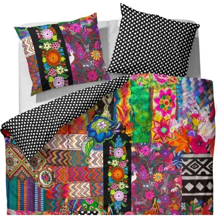 Essenza Bettwäsche Noida Multi, Satin, 3 teilig, Lilien, Tiere, Hippie