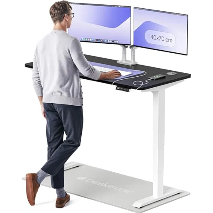 Höhenverstellbarer Schreibtisch - Höhenverstellbar Elektrisch mit Flüsterleisem Dual-Motor & Touchscreen - Hohe Tragfähigkeit - Stehtisch von Desktronic, Weiß + Schwarz, 140x70 cm – Bild 2