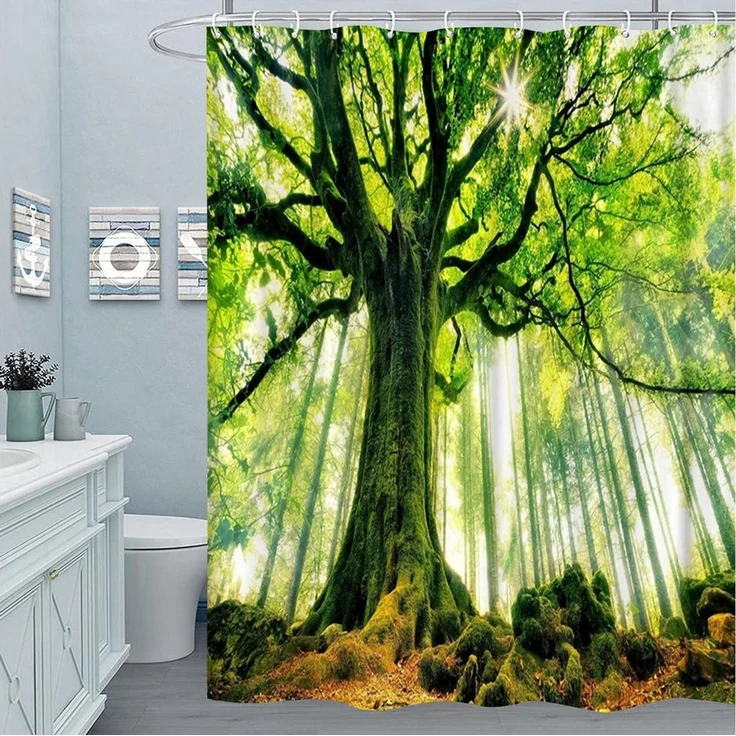 M&W DAS DESIGN Duschvorhang 180x200cm Shower curtains Anti schimmel Waschbar Grün – Bild 1