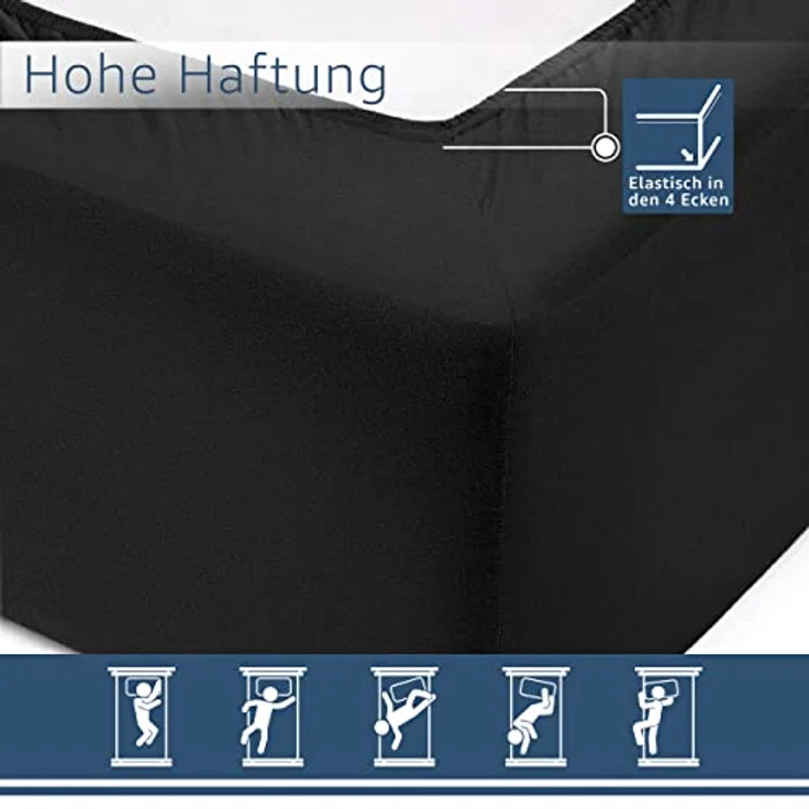 Amago - Spannbetttuch, 50 cm Steg, 100 prozent Baumwolle, 180x200 cm - Schwarz – Bild 4