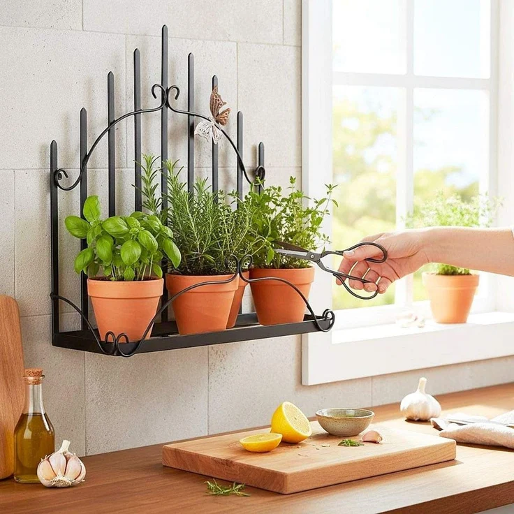 DanDiBo Kräuterregal Kücheregal Balkonregal Wand Metall Schwarz 96237 Wandregal Blumenregal Pflanzenhalter Wandblumenhalter Küche Balkon – Bild 3