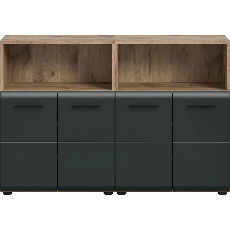 Badkombination (B/H/T: 120x80x30 cm) in schwarz matt und Nox Oak Nachbildung – Bild 2