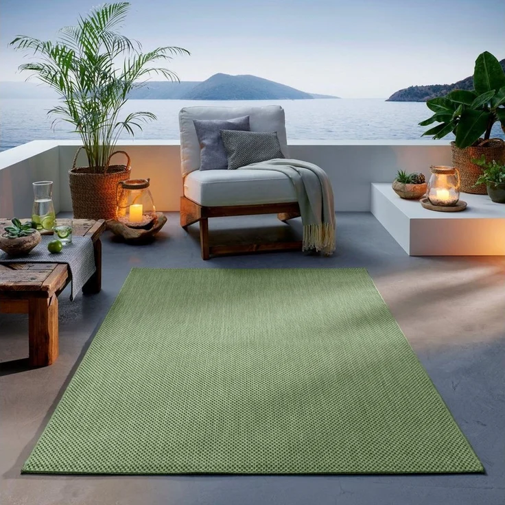 TaCa Home Teppich Outdoor & Indoor Teppich, rechteckig, Höhe: 7 mm, Terrasse Balkon Garten Wohnzimmer Bad Küche, Grün - 120x160 cm – Bild 5