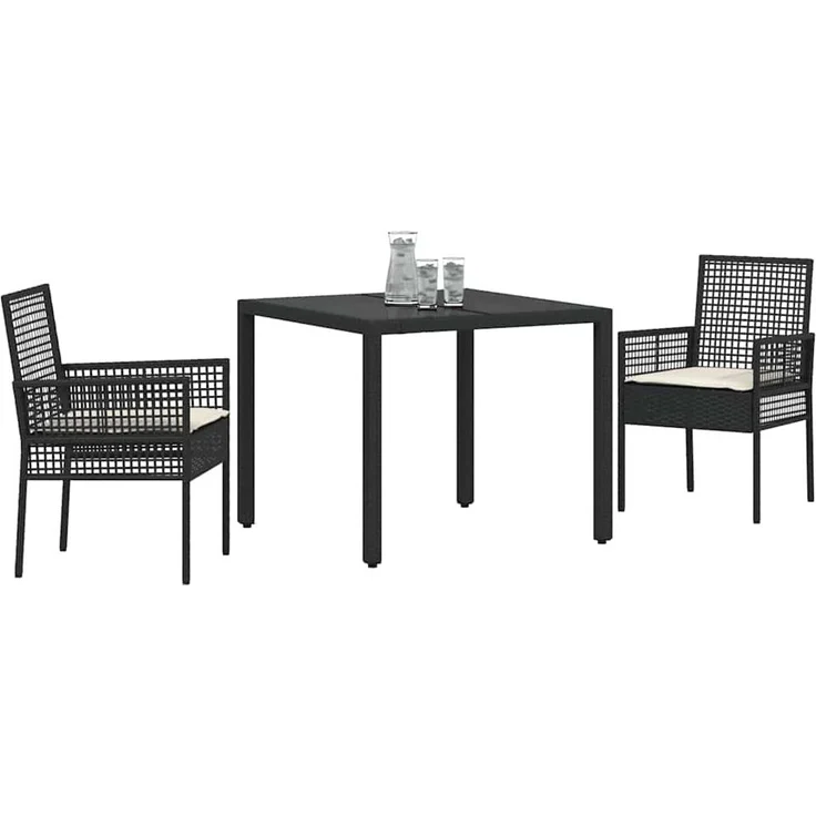 vidaXL Garten Essgruppe 3 pcs Schwarz Poly-Rattan 3334855 – Bild 2