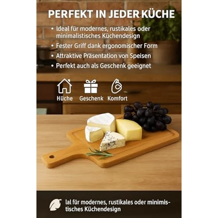 hausleben Schneidebrett Servierbrett – 15×10 cm – Mini Bambus Schneidebrett mit Griff, (6-St), zum Servieren, Snacks, Tapas & Küche – Robust & Lebensmittelecht – Bild 3