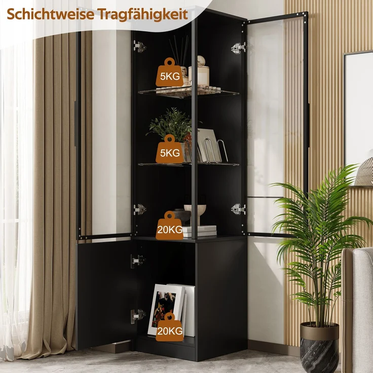Eckvitrine 40 x 40 x 160 cm aus Spanplatte mit Glasfront und App-gesteuerter LED-Beleuchtung – Bild 8