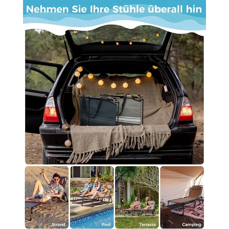 KingCamp Sonnenliege Klappbarer mit Lesefenster, Liegestuhl Klappbar 5-Position-Verstellbare Rückenlehne Gartenliegestuhl Leicht mit Kopfstütze Strandliege klappbare für Strand Garten Terrasse Camping – Bild 8