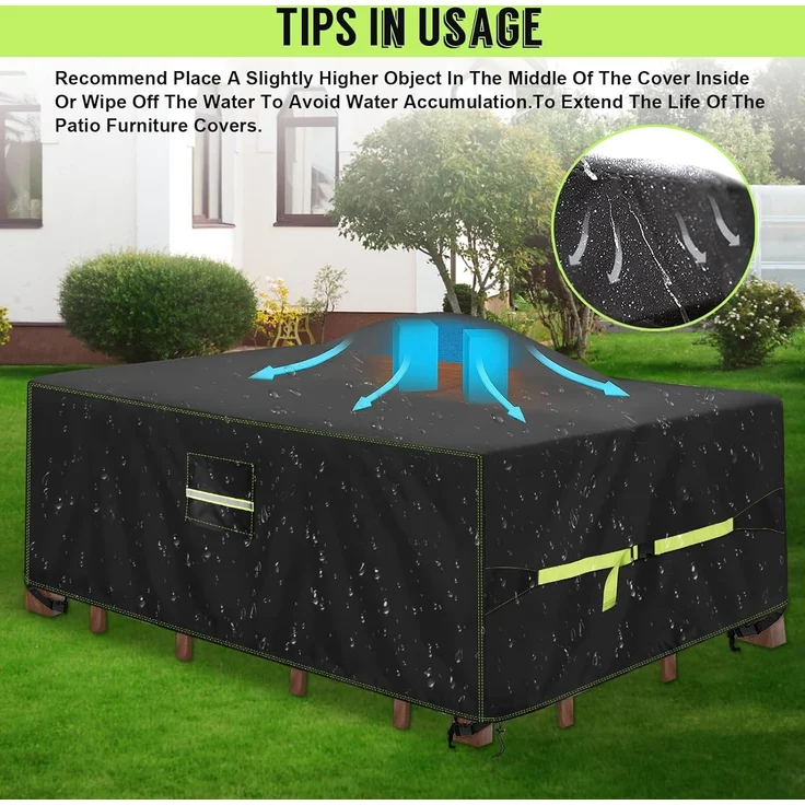 VDISRR Abdeckhaube Gartenmöbel, 420D Oxford Abdeckhauben Für Tische 220 x 110 x 70 cm, Gartentische Schutzhülle mit Belüftungsöffnungen Wasserdicht, UV-beständig, Staubfest, Winterfest für Terrassenmöbel – Bild 8