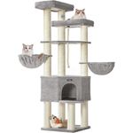Feandrea Kratzbaum groß, mehrstöckiger Katzenbaum, XXL, 55 x 55 x 186,7 cm, 11 cm d Dicke Sisalstämme, für große Katzen wie Maine-Coon-Katze, Katzenkratzbaum, Taubengrau-cremeweiß