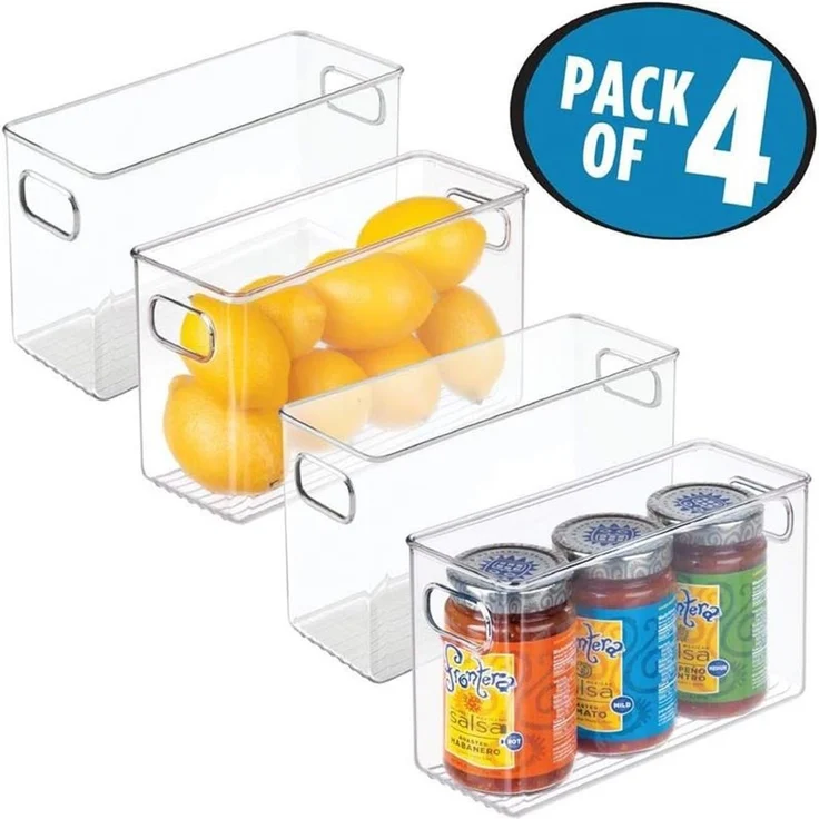 mDesign Aufbewahrungsbox Kühlschrankbox Organizer 4er-Set Griffe Transparent – Bild 3
