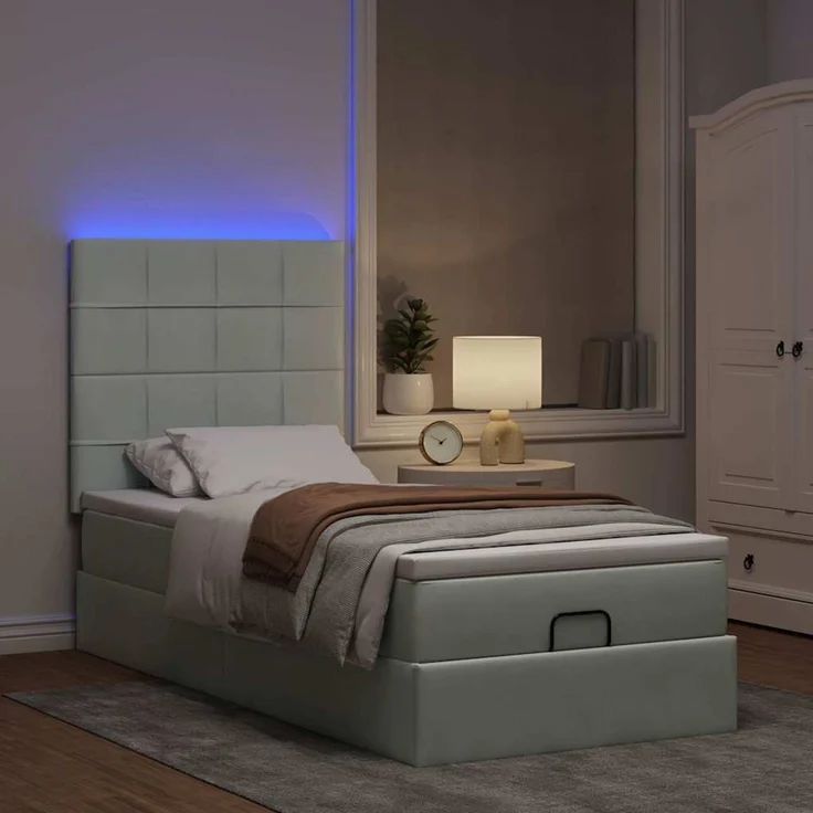 vidaXL Ottoman-Bett mit Matratzen & LEDs Hellgrau 80x200 cm Samt 3314282 – Bild 3