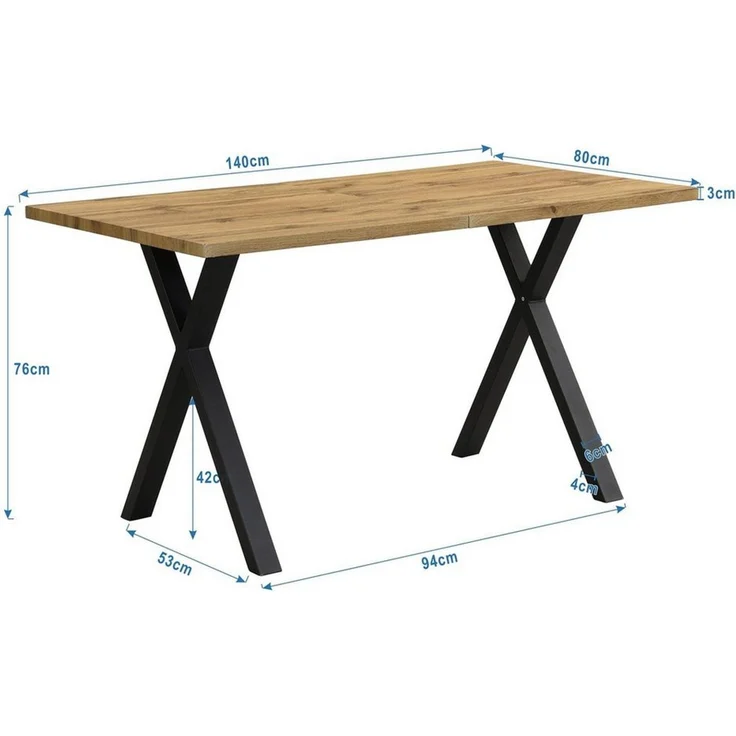 SOFTWEARY Esstisch (Holzoptik, 1-St, 140/80/76 cm), Metallgestell – Bild 3