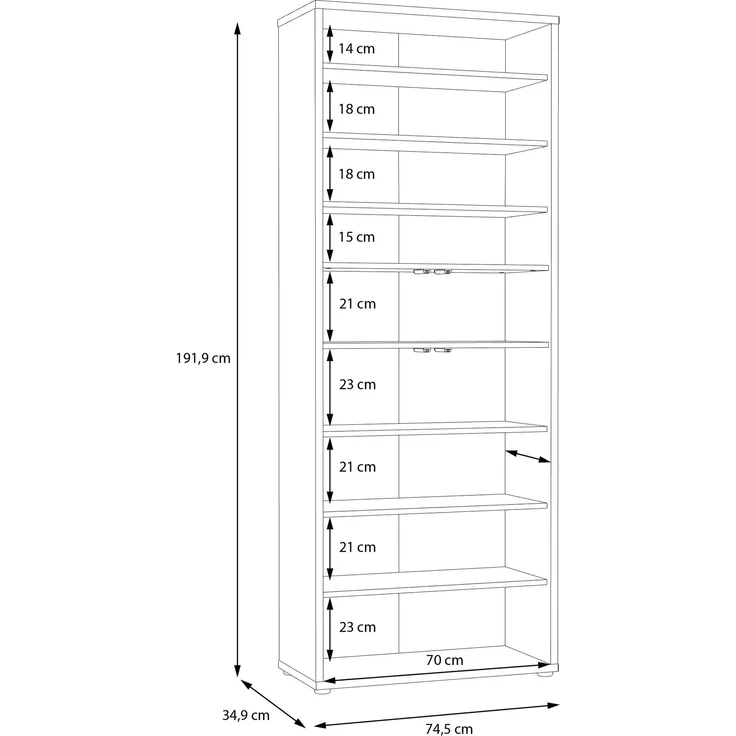 Schuhschrank >ALICE SPRINGS< 4 Türen, push to open, sandfarbig - 74,5x191,9x34,9cm (BxHxT) – Bild 3