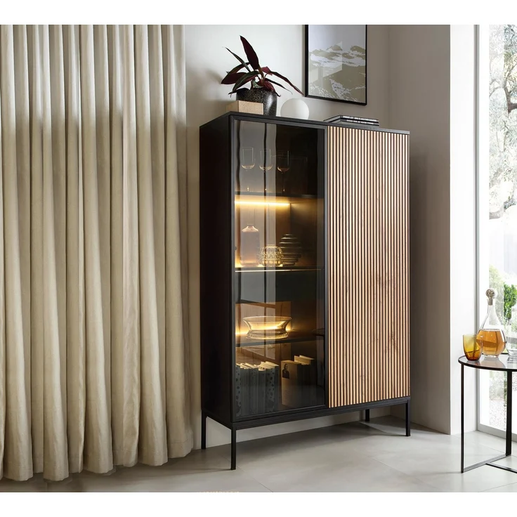 Compleo Vitrine LINO Standvitrine mit Schublade, Fronten gefräst, Modern Wohnzimmer – Bild 5