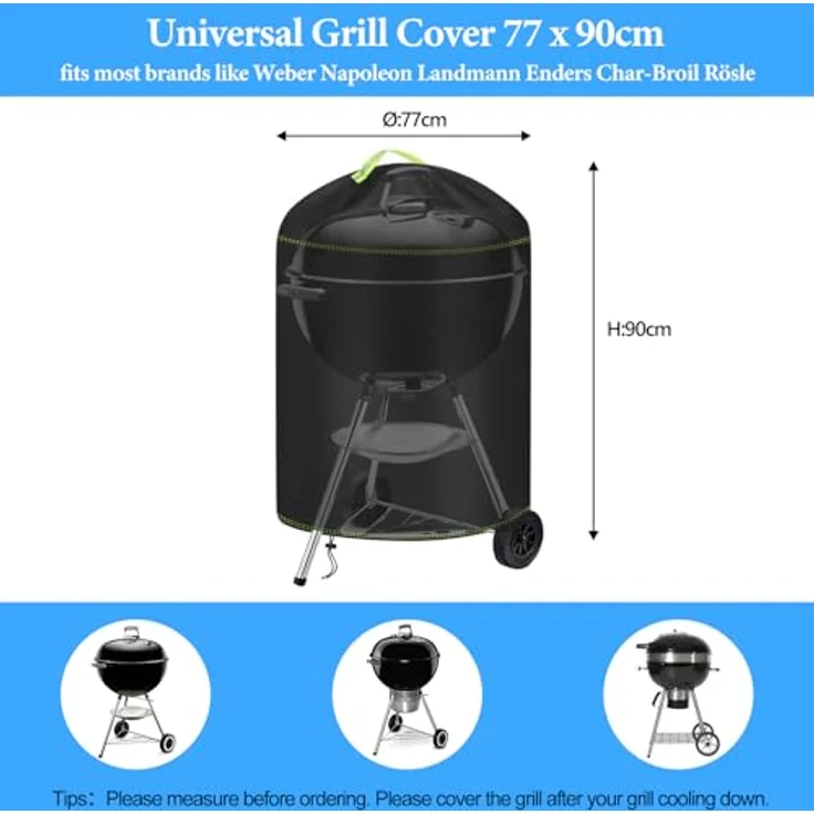 Kugelgrill Abdeckung, VDISRR Wetterfest Kugelgrill Abdeckhaube, 420D Oxford Holzkohlegrill Abdeckplane, Ø77x90 cm, wasserdicht, reißfest, UV, Schutz Grill vor Verblassen, Rost und Schimmel – Bild 3