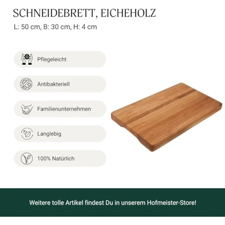 Hofmeister Schneidebrett Hofmeister Raban Schneidebrett 50 x 30 cm Küchenbrett mit Griffmulde, Eichenholz – Bild 6