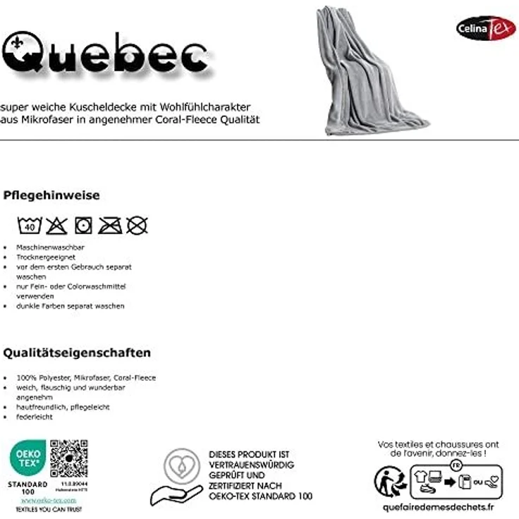 Wohndecke Quebec Kuscheldecke Tagesdecke Fleece weich 150x200cm schwarz, CelinaTex, allergikergeeignet,bügelfrei,flauschig,kuschelweich,mollig warm – Bild 5