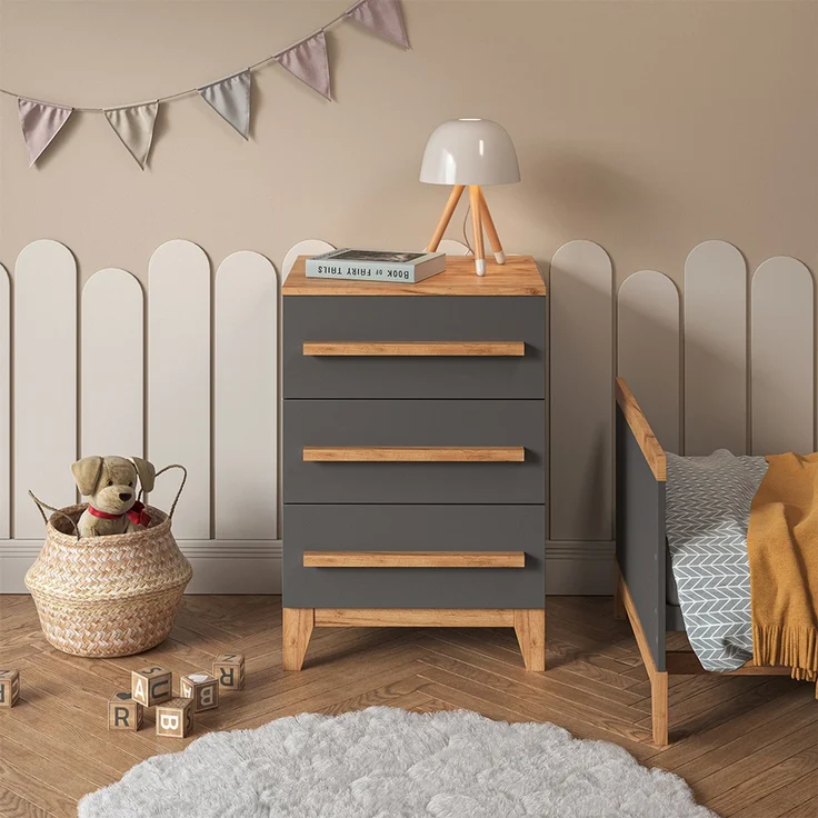 Kommode Malia Grau/Artisan 60 x 88 cm mit 3 Schubladen Vitalispa – Bild 3