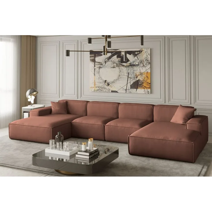 Wohnlandschaft U-Form CELES in Stoff Opera Velvet Kupferbraun