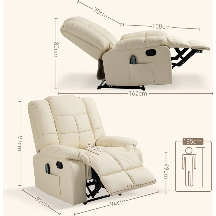 Massagesessel, Entspannungssessel, Massagesessel mit verstellbarer Rückenlehne, Fußstütze, TV-Sessel, Kunstlederbezug – Bild 5