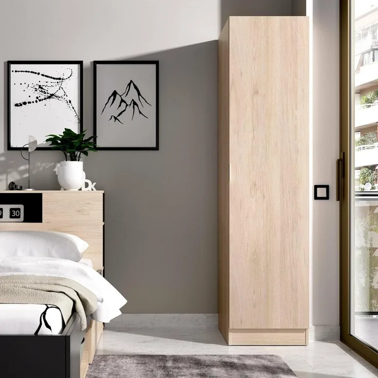 Dmora - 1-Tür Mehrzweckschrank Cusna, Kleiderbügel für Schlafzimmer, Multifunktionsschrank, 41x52h184 cm, Eiche