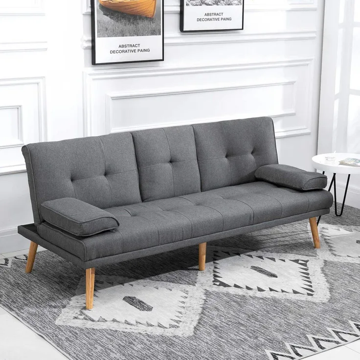 DESVIAE Schlafsofa mit klappbarem Tisch, 181x78x77 cm, Polyester, Dunkelgrau