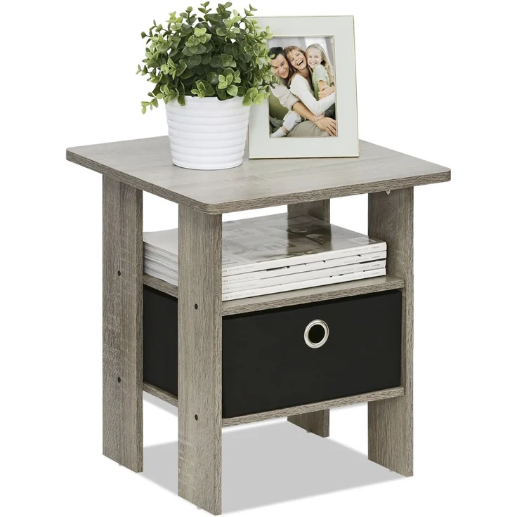 Furinno Andrey Beistelltisch Nachttisch mit Schublade, Dunkle Walnuss, 39. 37x39. 37x44. 45 cm – Bild 1