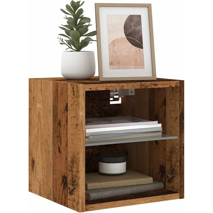 TV-Wandschrank, Fernsehschrank mit LED-Leuchten Altholz-Optik 30x28,5x30 cm – Bild 1