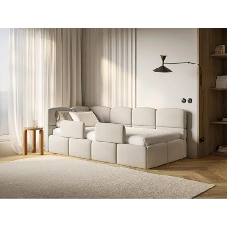 Selsey 'Cloudy' Kinderbett 120 cm, Bettkasten, 2x Rausfallschutz, Chenille, links, Creme – Bild 4