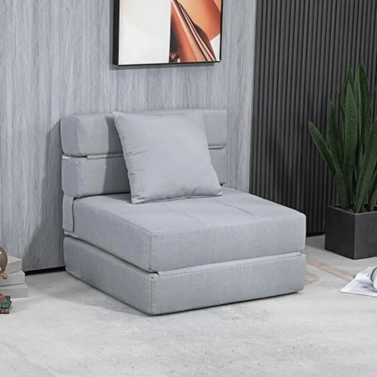 HOMCOM Sessel Einzelsofa mit Kissen, Klappsessel, 2-in-1 Design (Schlafsessel, 1-St, Bettsessel), bis 120 kg Belastbar, Blau – Bild 3