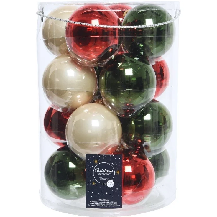 Kaemingk Weihnachtsbaumkugel, Weihnachtskugeln Glas 8cm 16 Stück - Rot / Piniengrün / Perle Mix – Bild 3