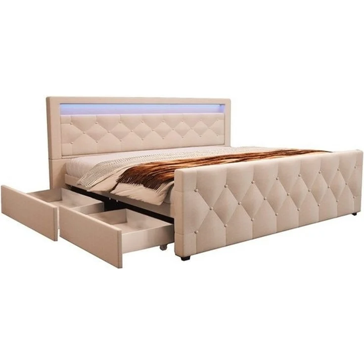 HOME DELUXE Polsterbett VELARA - 140 x 200 cm Beige – Bild 4