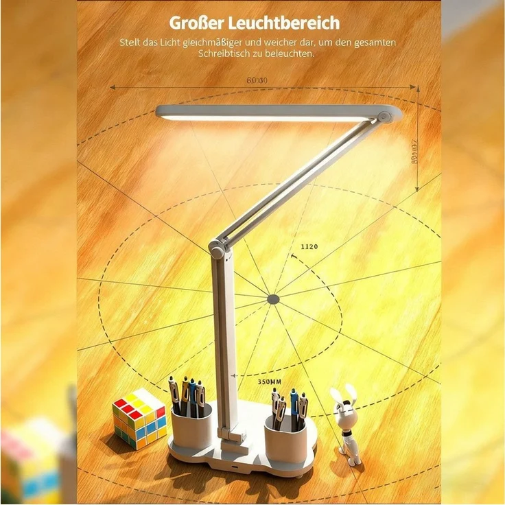 Toomoke LED Schreibtischlampe LED Schreibtischlampe Tischlampe Dimmbar Touch Leselampe 3-Farbige, LED fest integriert, weißes Licht,neutralweißes Licht,warmes Licht, Touch-Steuerung, tragbar, faltbar,Augenschutz, Nachttischlampe – Bild 4