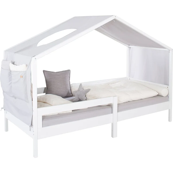 roba Bezug für Montessori Hausbetten 90 x 200 cm - Passendes Zubehör zum Umbau in Himmelbett - Inkl. 3 Aufbewahrungstaschen & Dachfenster - Hellgrau – Bild 4