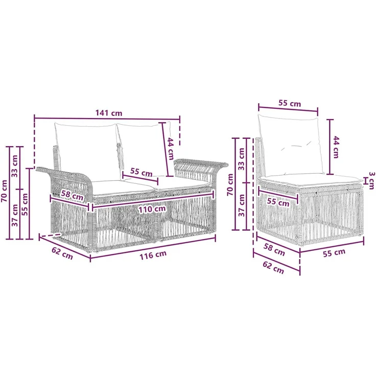 vidaXL Gartensofa-set 3 stk. 3-Sitzer Beige Poly-Rattan 3434748 – Bild 3