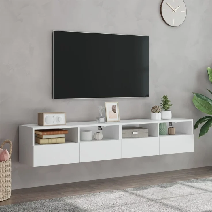 2 pcs TV-Wandschrank, TV Hängeboard Hängeschrank Weiß 80x30x30 cm Holzwerkstoff – Bild 3